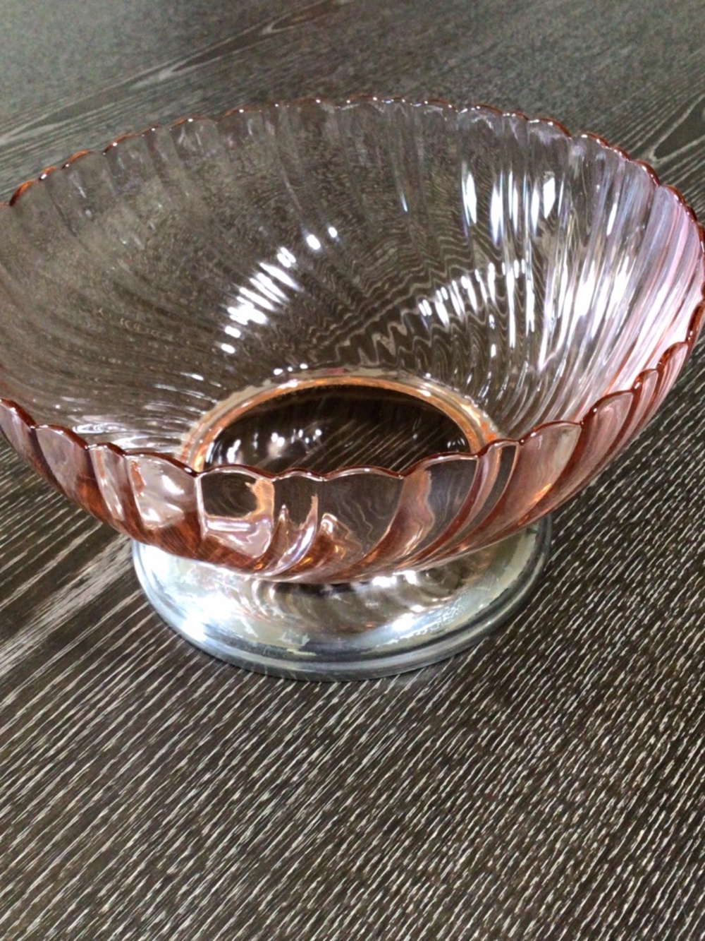 Vintage Arcoroc France Rosaline Pink Swirl Glass Serving Bowl, Large 10"